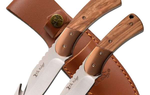 Elk Ridge Fixed Blade Hunting Knife Set Natural Pakkawood Handle