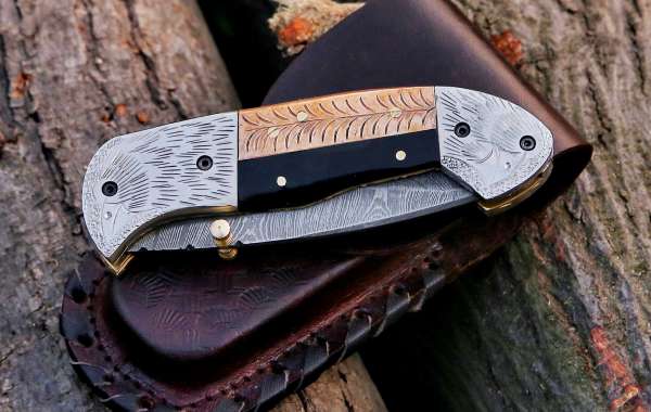 Damascus Steel Custom Hand Engraved Folding Pocket Knife