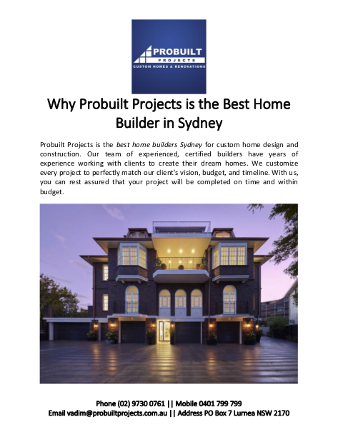 Why Probuilt Projects is the Best Home Builder in Sydney