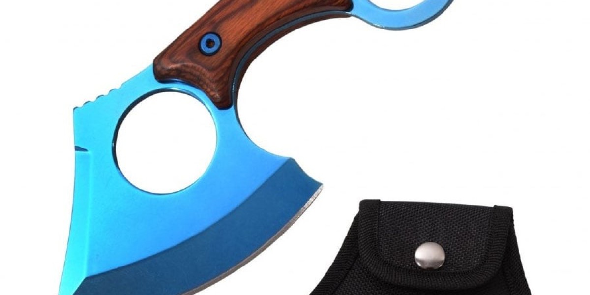 Blue Titanium Straight Edge Fixed Blade Cleaver Axe Hunting knife Karambit