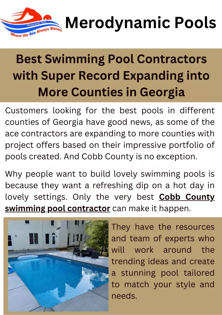 Best Swimming Pool Contractors with Super Record Expanding into More Counties PowerPoint Presentation - ID:13692088