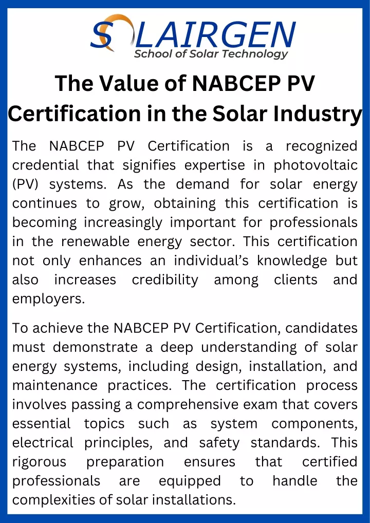 PPT - The Value of NABCEP PV Certification in the Solar Industry PowerPoint Presentation - ID:13673264