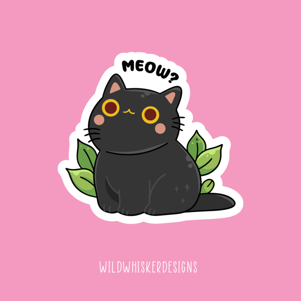 Cute Black Cat Meowing Sticker