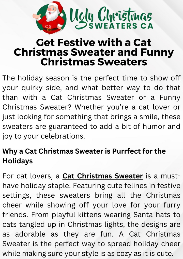 PPT - Get Festive with a Cat Christmas Sweater and Funny Christmas Sweaters PowerPoint Presentation - ID:13719907