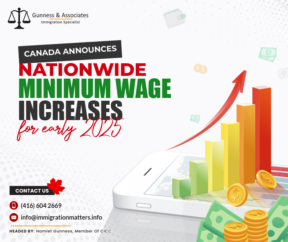 Canada Announces Nationwide Minimum Wage Increases for Early 2025 - Immigration Specialists in Toronto, Ontario | Gunness & Associates