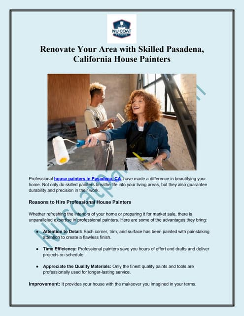 Renovate Your Area with Skilled Pasadena, California House Painters.pdf