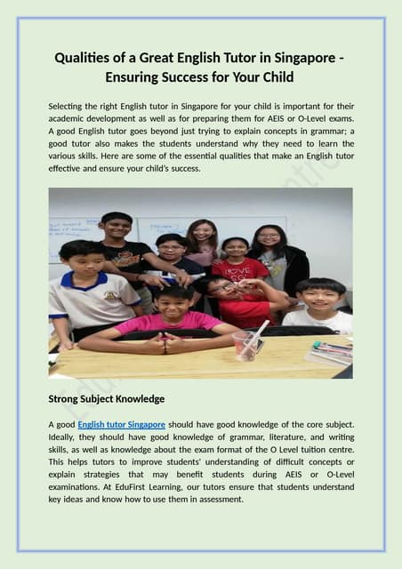 Qualities of a Great English Tutor in Singapore - Ensuring Success for Your Child