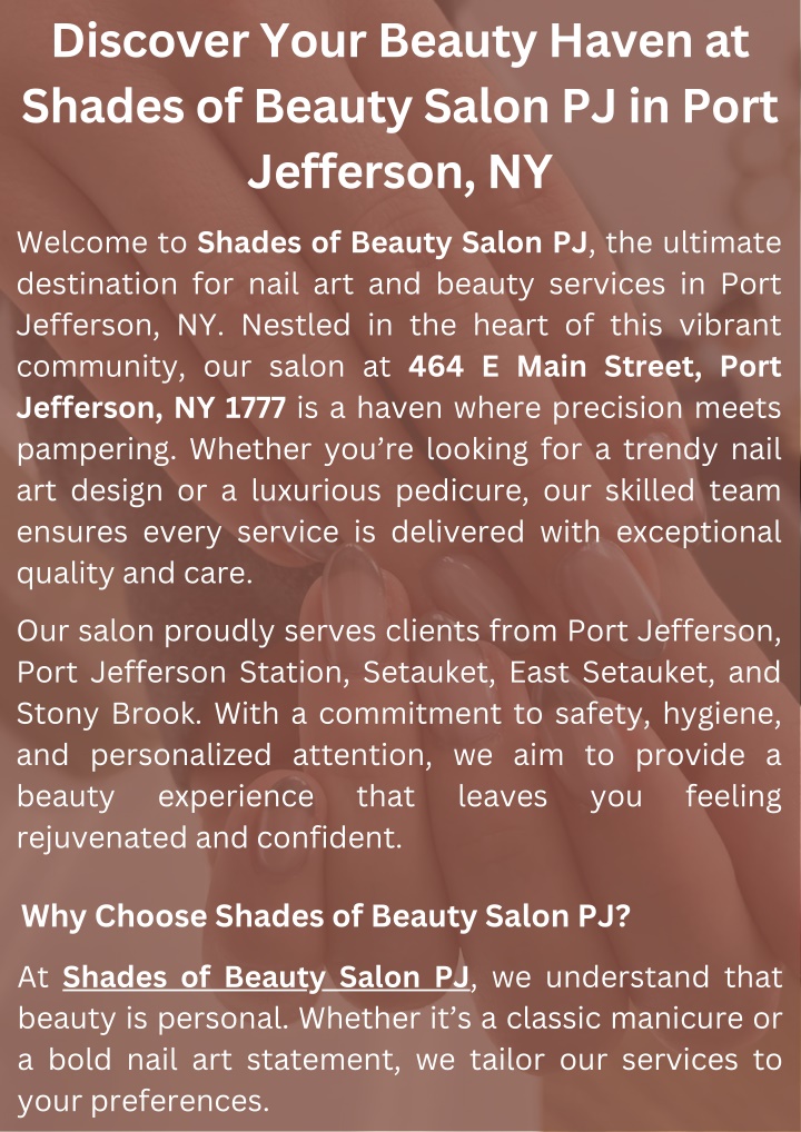 PPT - Discover Your Beauty Haven at Shades of Beauty Salon PJ in Port Jefferson, NY PowerPoint Presentation - ID:13850215