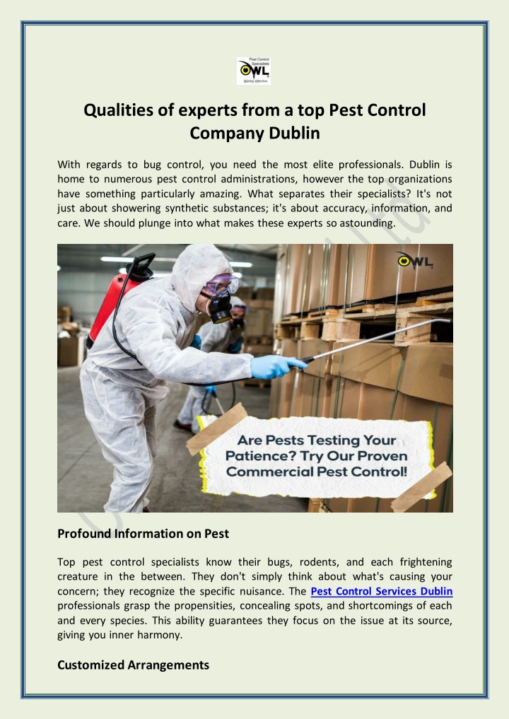 Qualities of experts from a top Pest Control Company Dublin