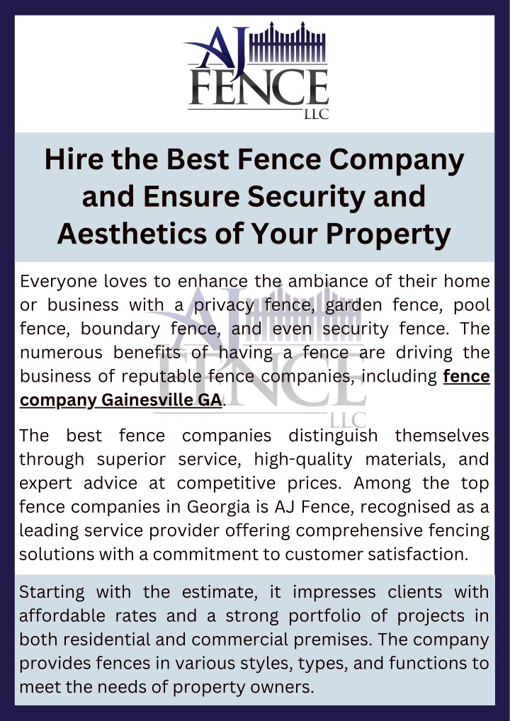 Hire the Best Fence Company and Ensure Security and Aesthetics of Your Property