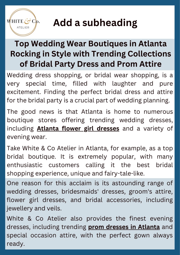 Top Wedding Wear Boutiques in Atlanta Rocking in Style with Trending Collections of Bridal Party Dress and Prom Attire