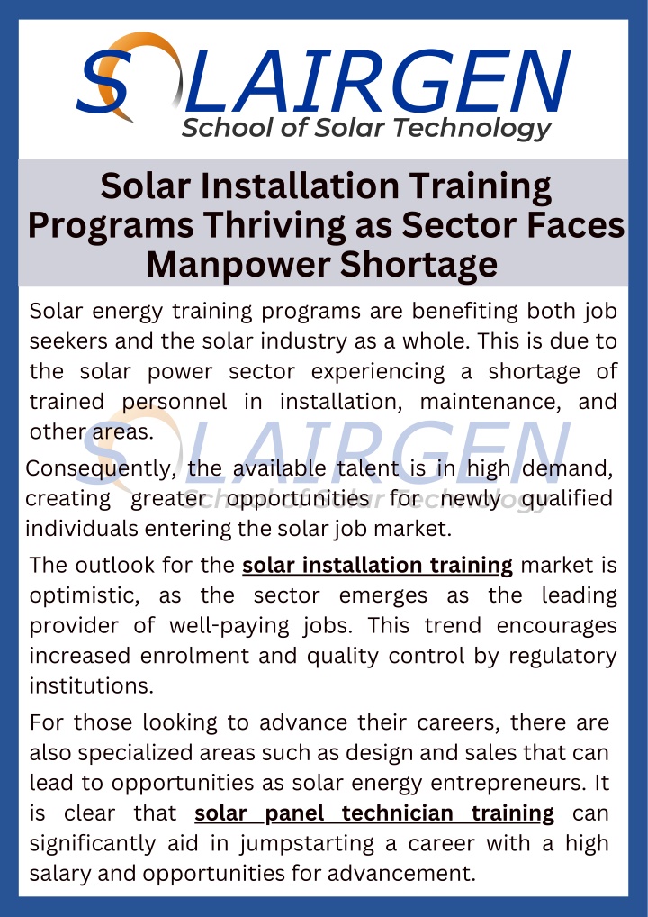 Solar Installation Training Programs Thriving as Sector Faces Manpower Shortage