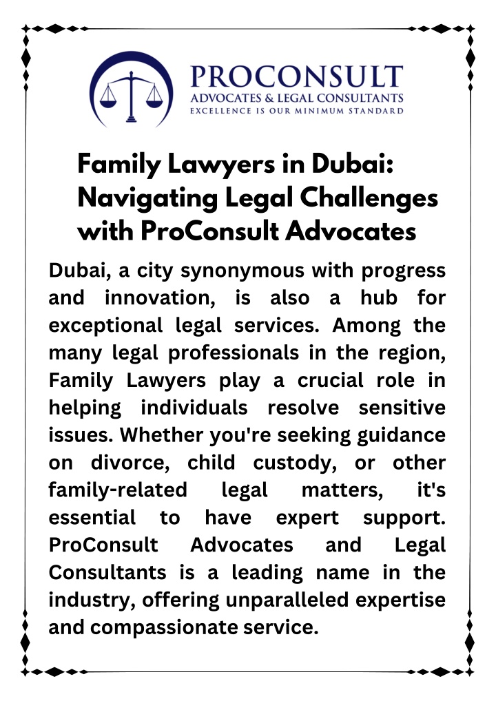 Family Lawyers in Dubai: Navigating Legal Challenges with ProConsult Advocates