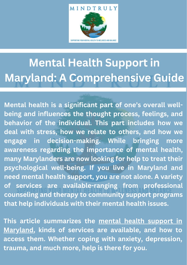 PPT - Mental Health Support in Maryland A Comprehensive Guide PowerPoint Presentation - ID:13971871