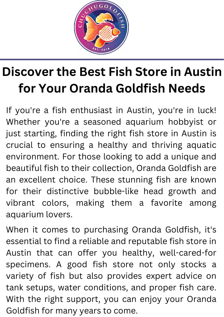 PPT - Discover the Best Fish Store in Austin for Your Oranda Goldfish Needs PowerPoint Presentation - ID:13989743