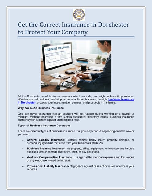 Get the Correct Insurance in Dorchester to Protect Your Company | PDF